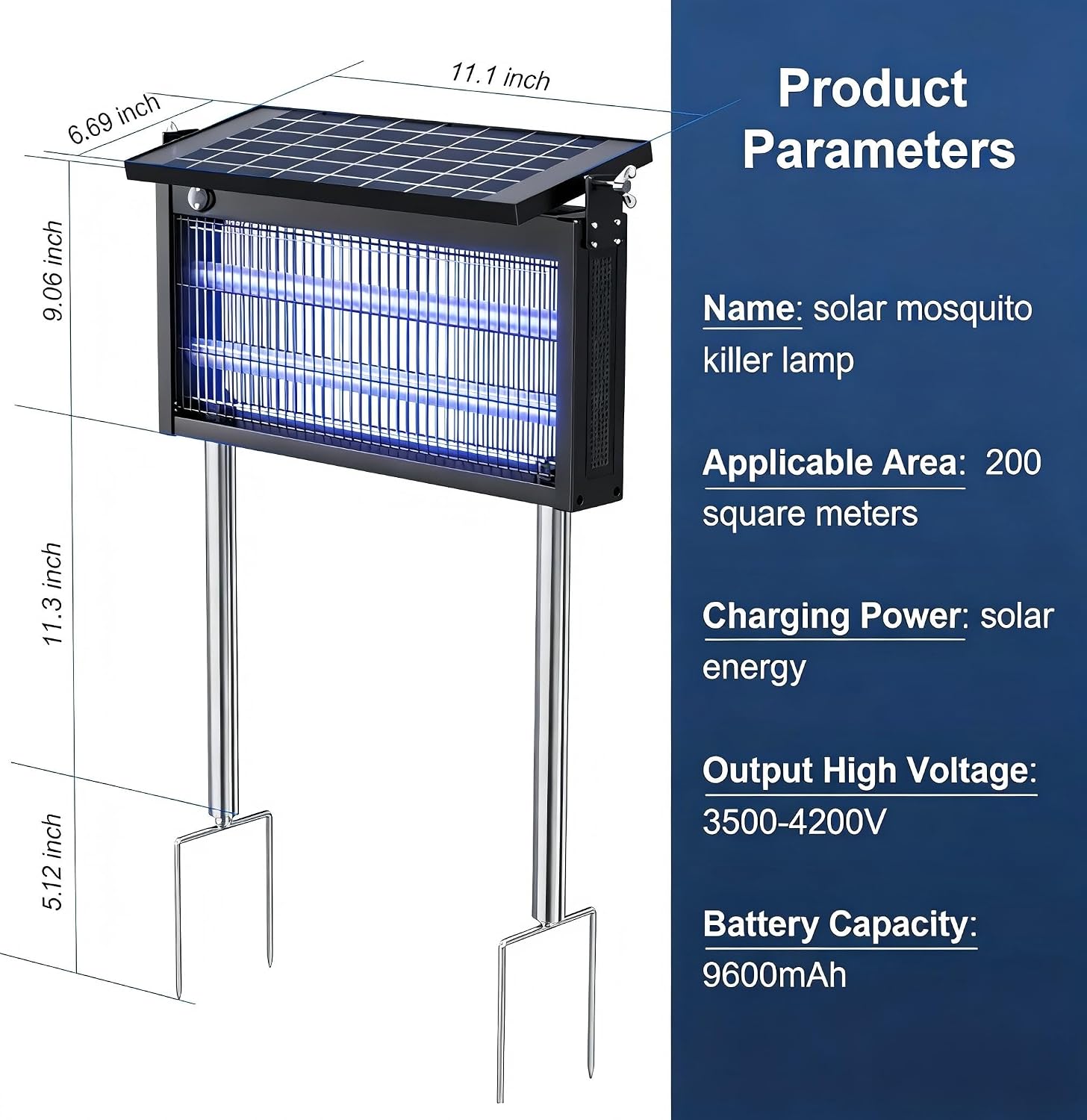 Solar Bug Zapper, 4500V Mosquito Zapper Fly Traps Outdoor Patio Waterproof