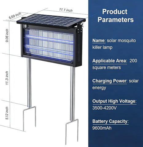 Solar Bug Zapper, 4500V Mosquito Zapper Fly Traps Outdoor Patio Waterproof