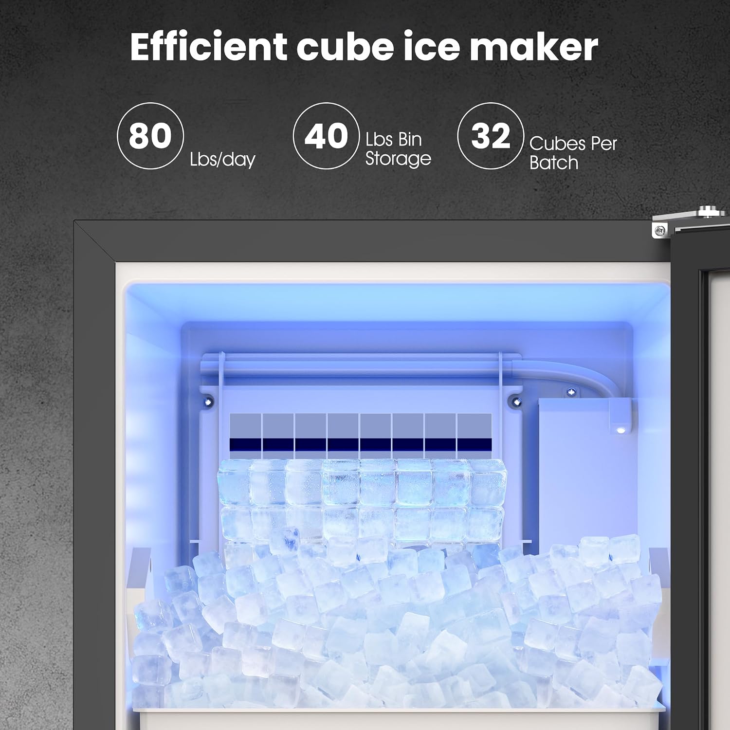 Coolake 15”W Ice Maker Under Counter 80lbs/Day with 40lbs Storage, Commercial Outdoor Ice Maker, Auto-Cleaning LCD Panel Built-in Freestanding Ice Machine for Home Bar Kitchen Office