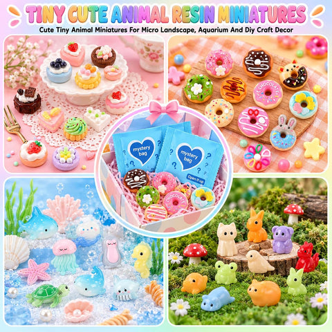 TQBAJ 60PCS Mini Glow in The Dark Animal Resin Models, Mystery Resin Animals Blind Bag, DIY Fairy Garden House Micro Landscape Aquarium Decor, Individually Wrapped Blind Bag(A)
