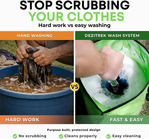 All in One Hand Wash Bag and Plunger Set - Off Grid Washing Machine Non Electric for Camping Travel | Eco Friendly Portable Manual Clothes Washer Laundry Bag for RV's (Medium)