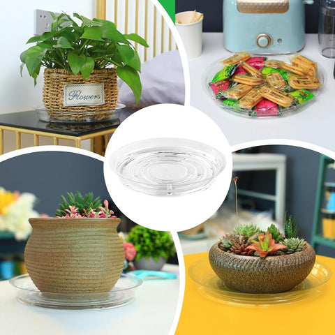 20 Pack Clear Plastic Plant Saucer 8 Inch Drip Trays Small Plant Plate Dish for Indoor Flower Pots and Planters, Bulk