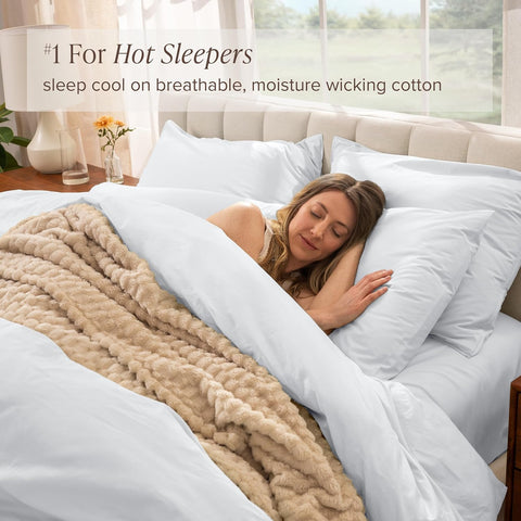 Bare Home 100% Organic Cotton Percale Duvet Cover Set (Queen, White)