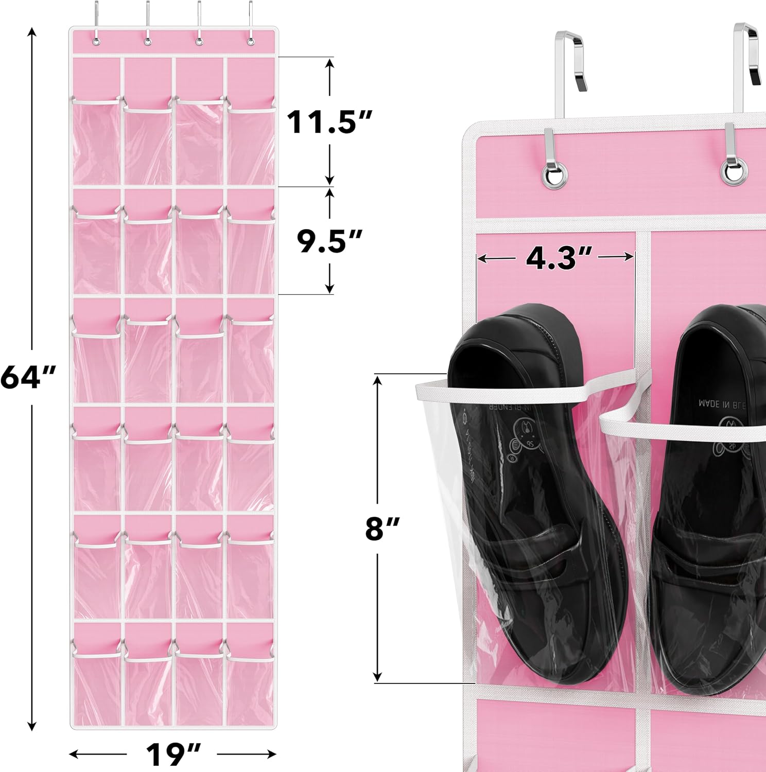Simple Houseware 24 Pockets Clear Over the Door Shoe Organizer, Pink