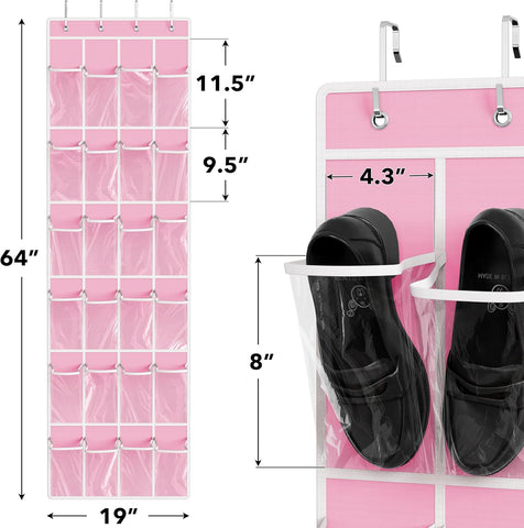 Simple Houseware 24 Pockets Clear Over the Door Shoe Organizer, Pink