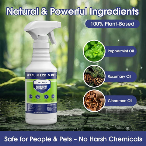 Rodent Repellent Spray– Effective Natural Peppermint Formula Repel Mice, Rats, Squirrels, and Rodents. Safe for Indoor, Outdoor, and Car Engines. Safe for People and Pets. (1, Rodent 16oz)