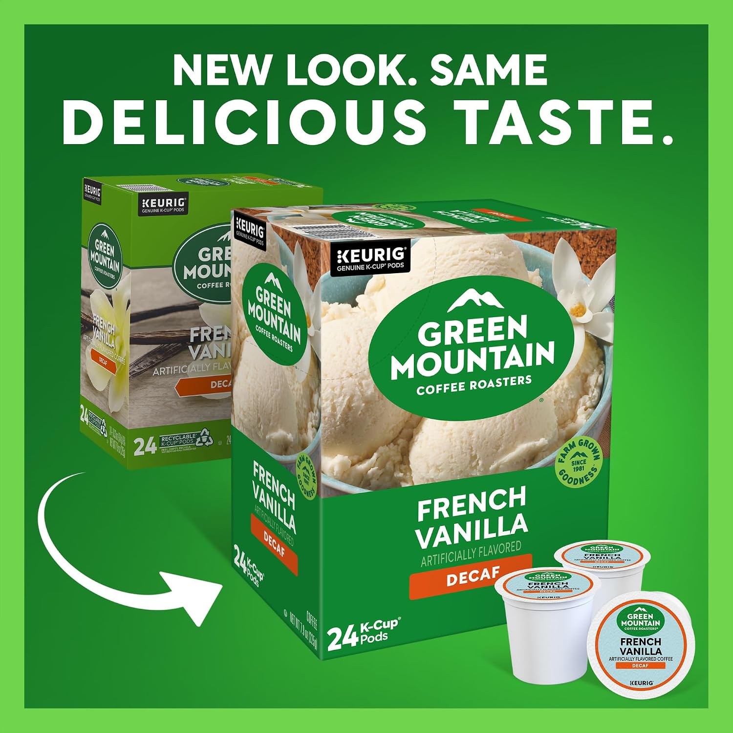 Green Mountain Coffee Roasters French Vanilla Decaf, Single-Serve Keurig K-Cup Pods, Flavored Light Roast Coffee Pods, 96 Count