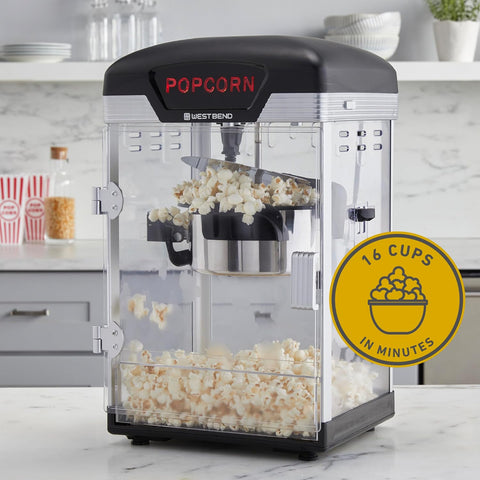 West Bend Theater Crazy Popcorn Machine, Nonstick Kettle, 4 Qt., Black