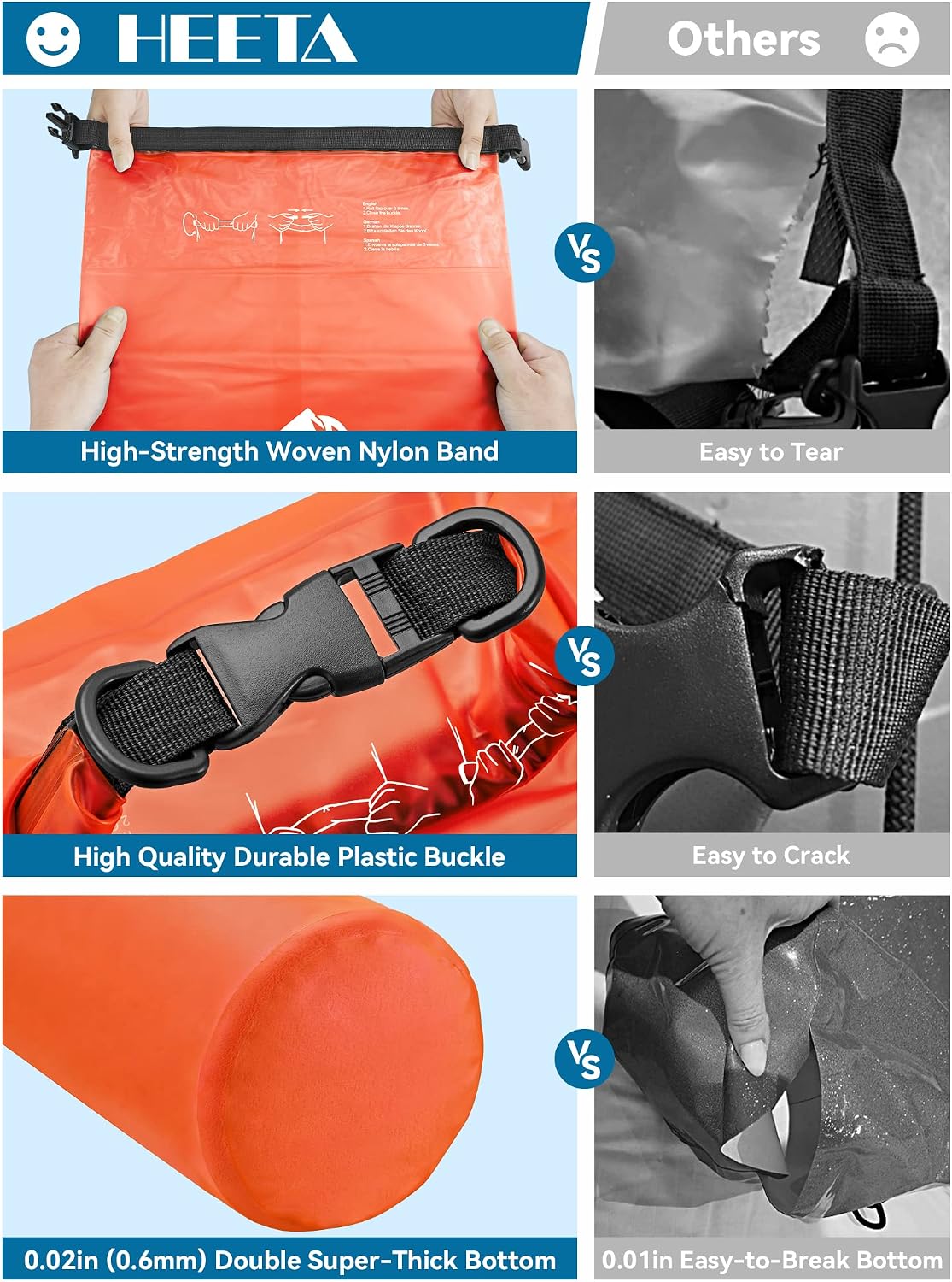 HEETA Dry Bag Waterproof Backpack with Phone Case 5L/10L/20L/30L/40L