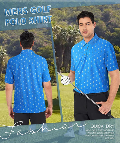 Mens Golf Shirts Short Sleeve Moisture Wicking Dry Fit Performance Athletic Polo Shirt
