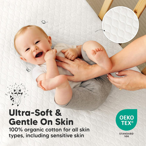 1pk Waterproof Crib Mattress Protector Cover Fitted 52x28 (Soft White/Mavy)