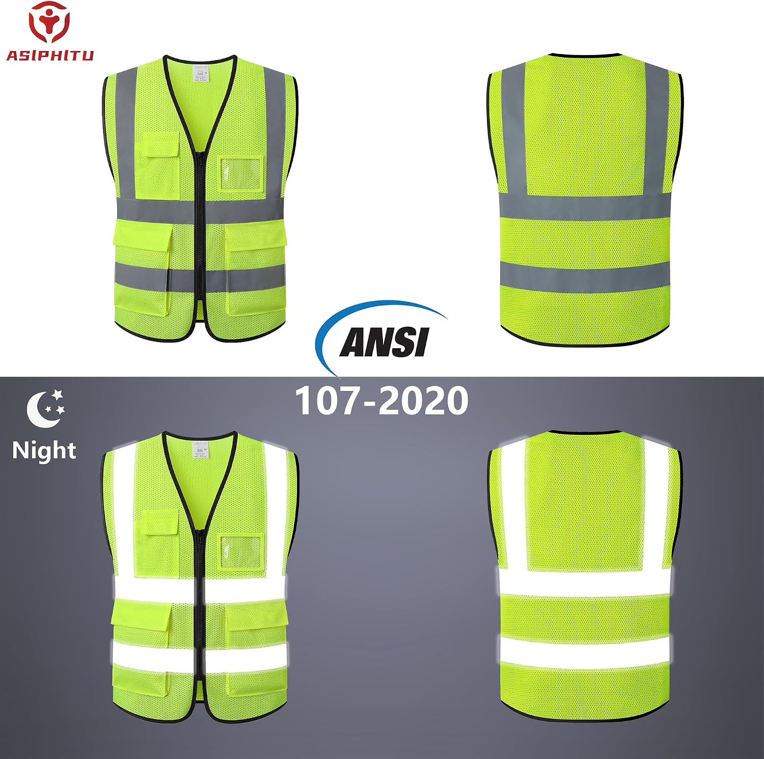 Reflective Safety Vest for Men Women Construction Vest ANSI Standard AP1