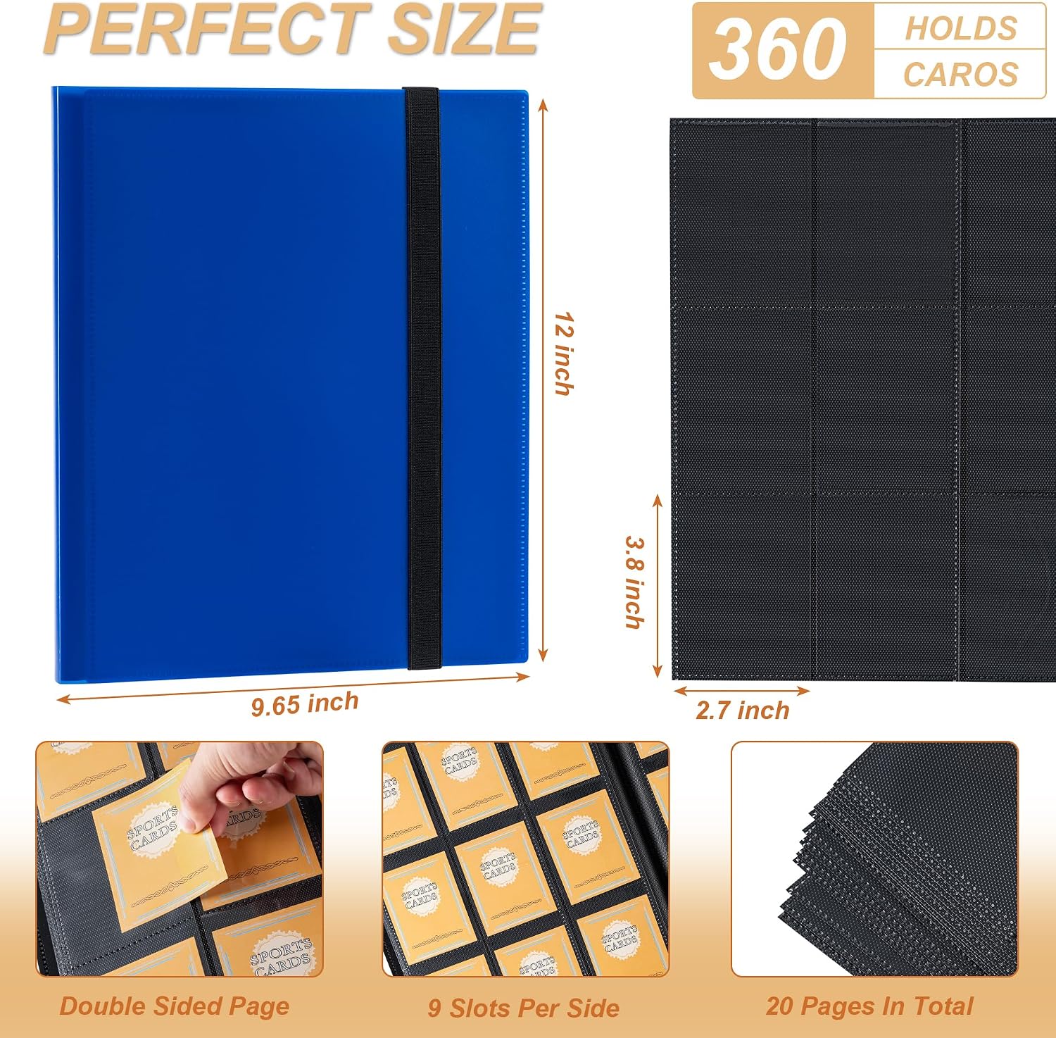 Card Binder 9 Pocket Storage 360 Card Binder,Trading Card Binder（Blue）