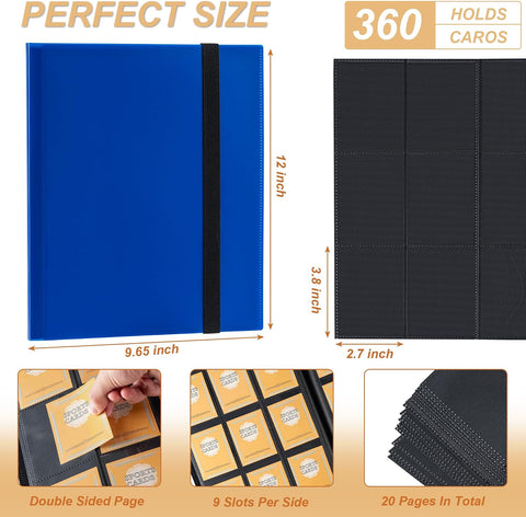 Card Binder 9 Pocket Storage 360 Card Binder,Trading Card Binder（Blue）