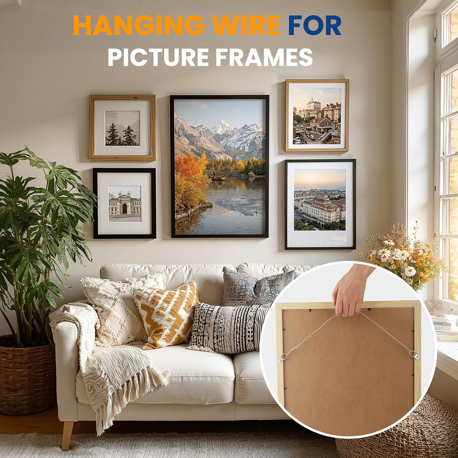 Picture Hanging Wire, 100 Feet Picture Frame Wire for Wall Frames, Canvas Paintings, Holiday Decor, Artwork,Garden Frames,Patio Decor, Photos, Supports Up to 30lbs