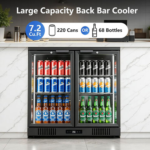 Malphi 36 Inch Back Bar Cooler 2 Door 216 Can Black