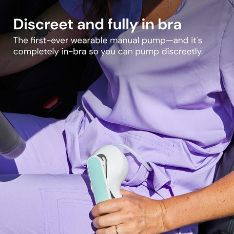 Willow Wave - Wearable Manual Breast Pump - Fits Fully in Bra - Ergonomic Handle - 24mm Soft Silicone Flange - Wearable Breastfeeding Pump - Hospital Grade Suction - Postpartum Essentials - Holds 5oz