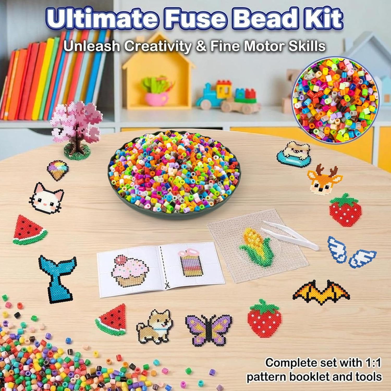 Sukh 14000+Pcs Fuse Beads Bulk - 5mm Melting Beads for Crafts,Black