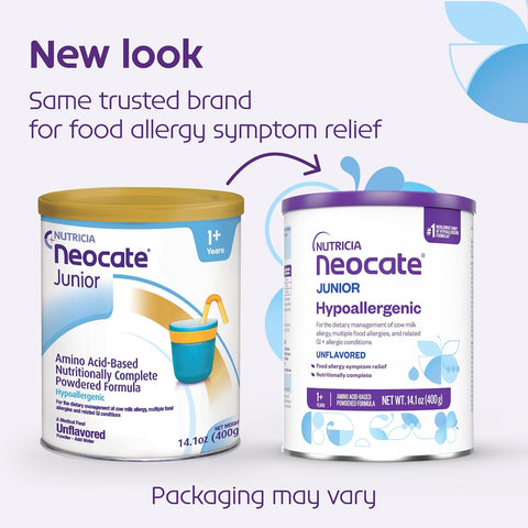 Neocate Junior - 1+ years - Hypoallergenic Toddler Formula for Food Allergy Relief - Nutritionally Complete Dairy Free Formula - Dairy Free Powder - Great Taste - Unflavored - 14.1 oz