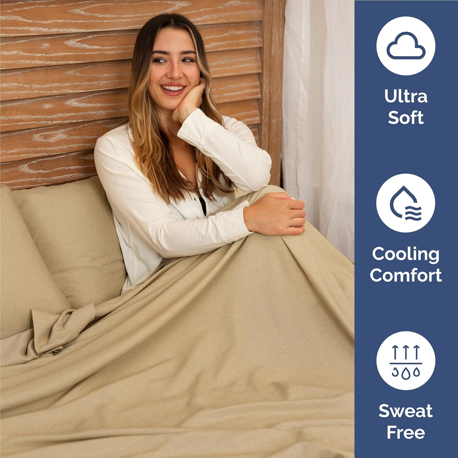 Queen Size 4 Piece Sheet Set - Breathable & Cooling Sheets - Heathered Tan