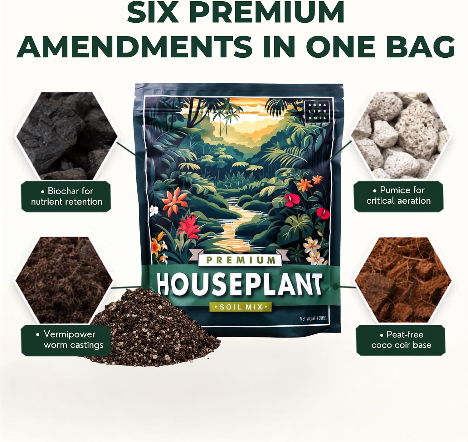 Agralife Houseplant Soil 4 Quarts Premium Organic Mix for Indoor Plants