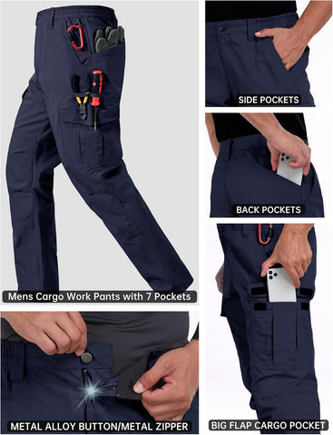 CNBQDD Mens Work Pants Ripstop Waterproof Cargo Pants for Men with 7 Pockets Tactical Hiking Pants