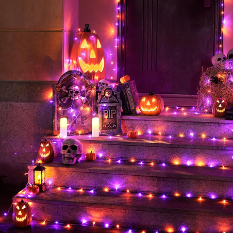 JMEXSUSS 400LED Orange and Purple Halloween Lights Indoor Outdoor