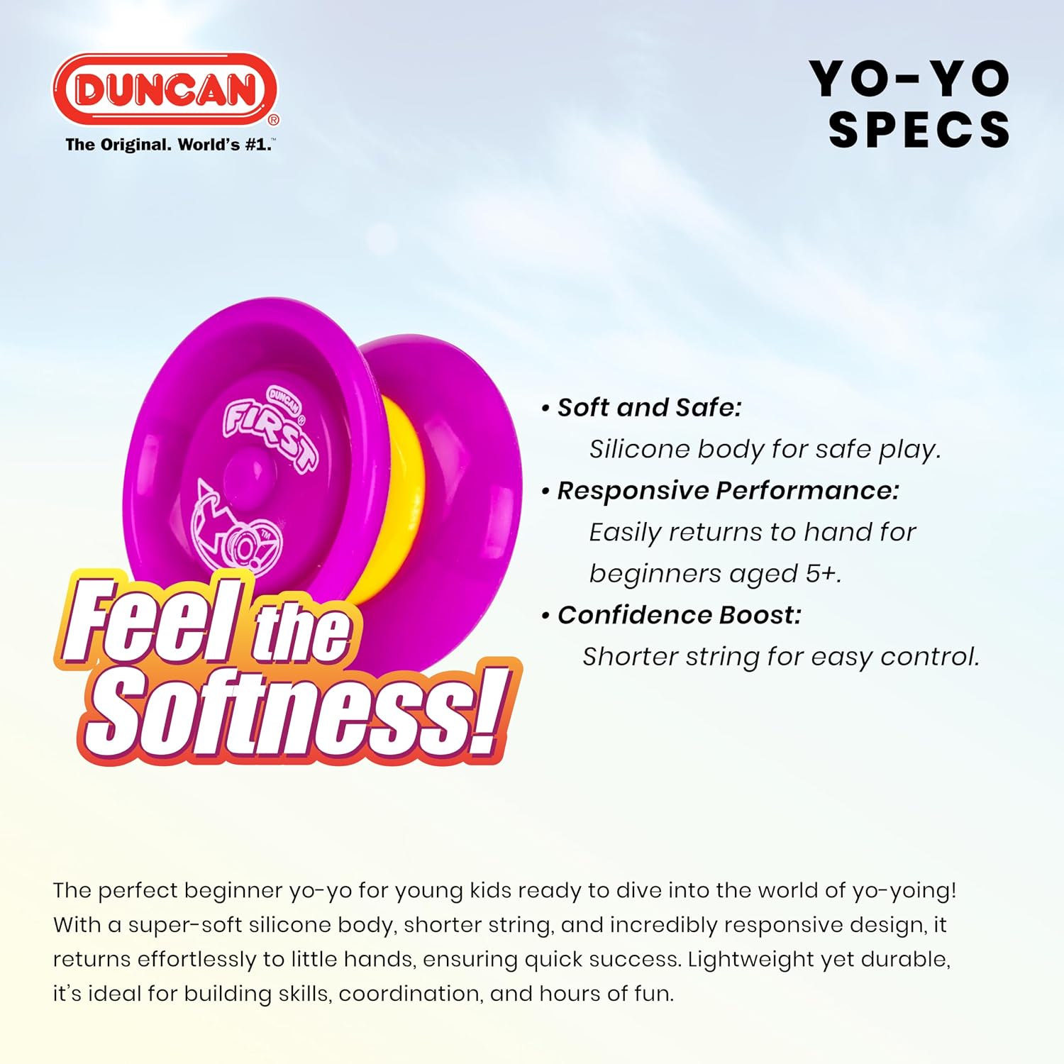Duncan Toys First Yo! Responsive Beginner Yo-Yo for Kids, Purple/Yellow