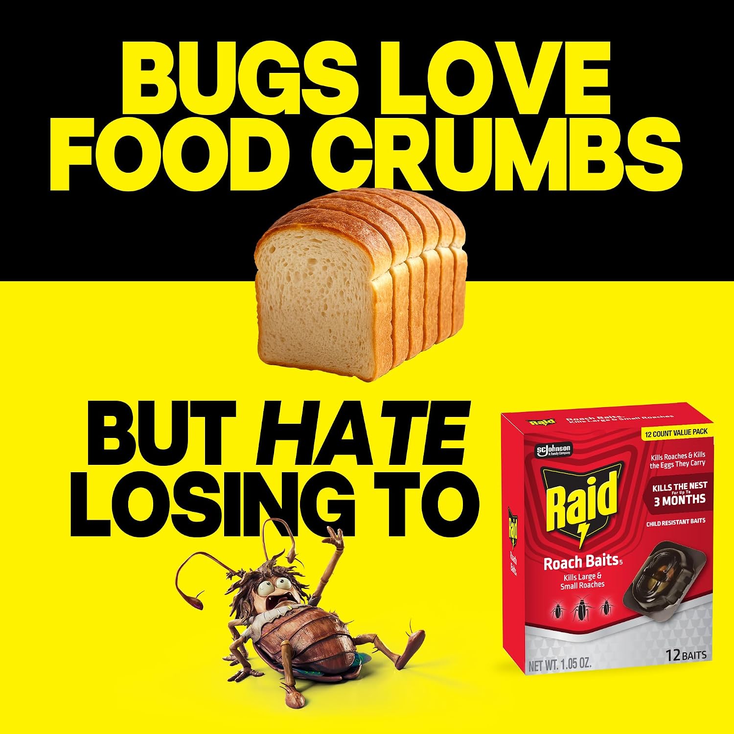 Raid Large Roach Baits, Child Resistant, For Indoor Use, Kills Roaches for 3 Months, 12 Count