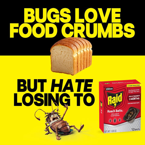 Raid Large Roach Baits, Child Resistant, For Indoor Use, Kills Roaches for 3 Months, 12 Count