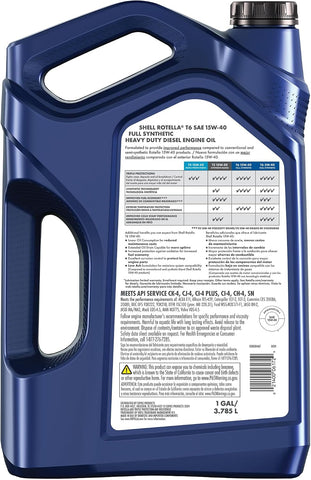 Shell Rotella T6 Full Synthetic 15W-40 Diesel Engine Oil, 1 Gallon (3 Pack)