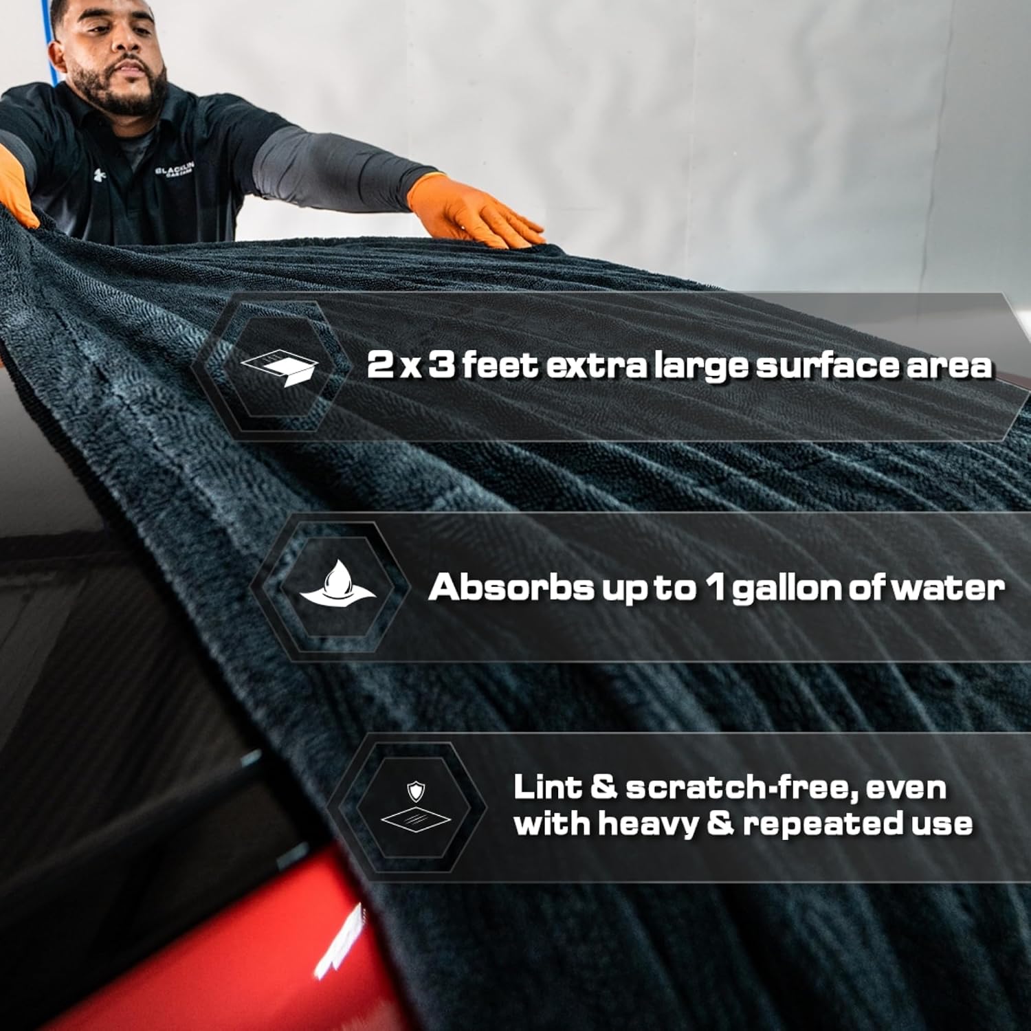 Blackline Microfiber Car Drying Towel 24"x36", 1300GSM Twisted Loop