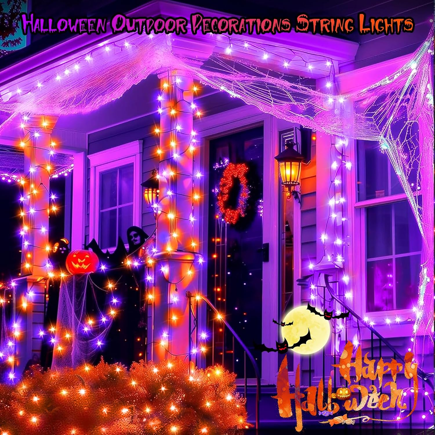 FairyGlim Halloween String Lights Plug in,33FT 100 LED String Lights with 8 Modes & Timer, Halloween Decorations for Party Carnival Supplies, Outdoor Indoor Yard Garden Decor, Purple & Orange