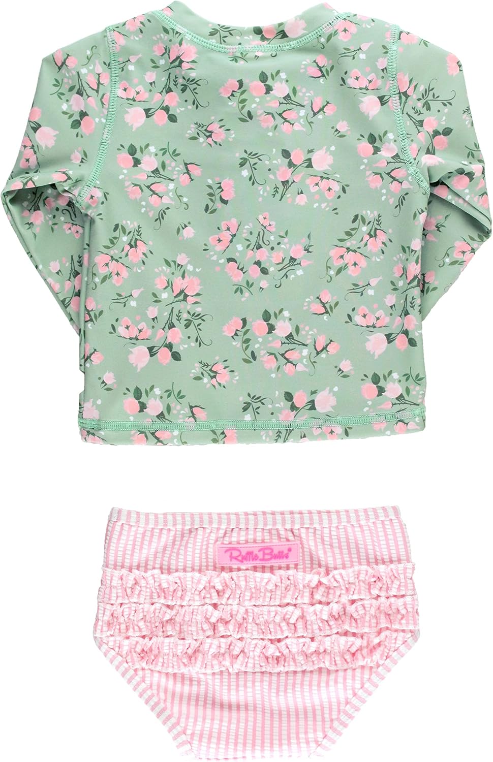 RuffleButts Girls Zipper Long Sleeve - Rash Guard 2-Piece Swimsuit UPF 50+
