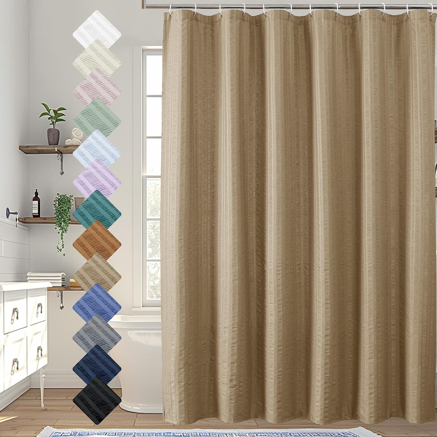 Aiyufeng Taupe Shower Curtain for Bathroom, Embossed Textured Fabric Shower Curtain for Bathroom - Soft Cloth & Hotel Spa, Machine Washable, 72X96, Taupe