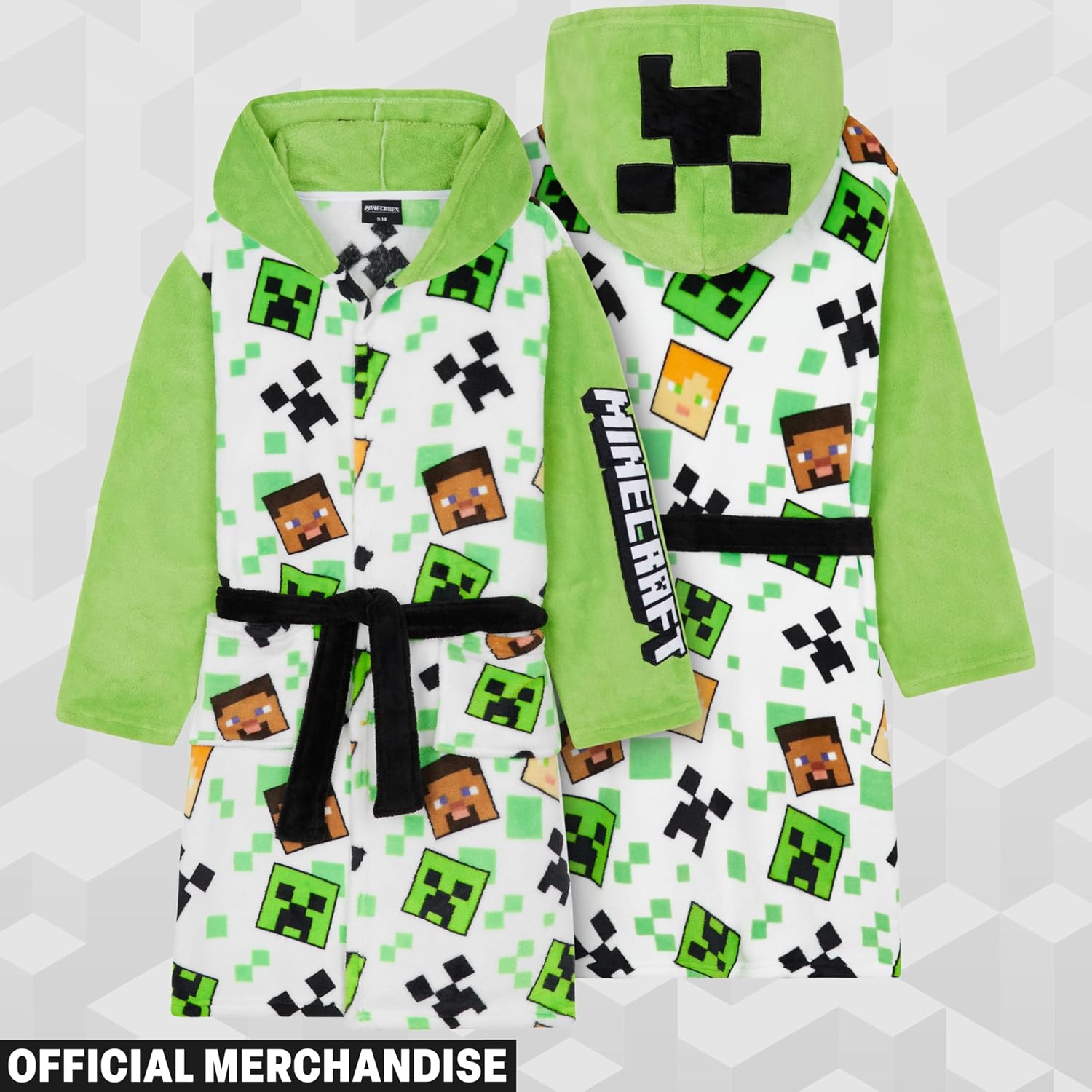 Get Trend Minecraft Robe for Boys Teens, Hooded Dressing Gown, Creeper Loungewear Cozy Robes, Gamer Gifts for Boys