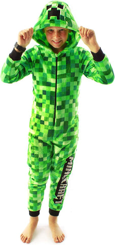 Minecraft Creeper Onesie For Kids | Options Bosy and Grirls TNT Camo and Pixels Sleepsuit with Hood Video Game Loungewear