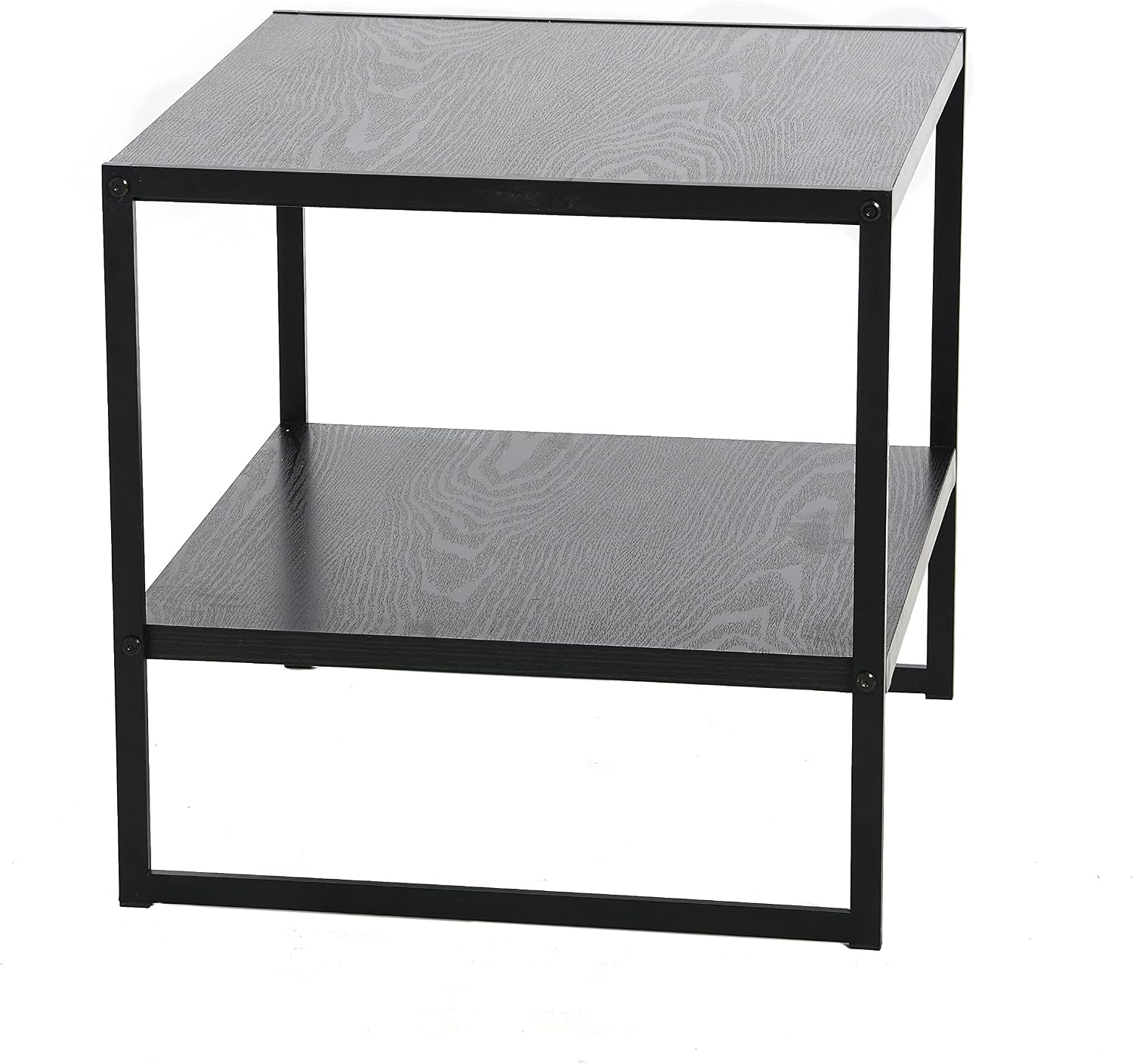Household Essentials Square Side End Table with Storage Shelf, Oak Wood Grain and Black Metal Frame, Black