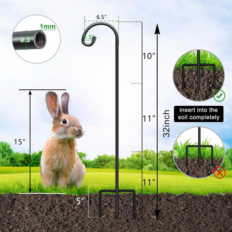 FEED GARDEN 32" Small Shepherd Hooks for Outdoor,Adjustable Decorative Garden Hooks for Solar Lanterns, Hanging Plants, Wind Chimes & Garden Decor, 2 Pack