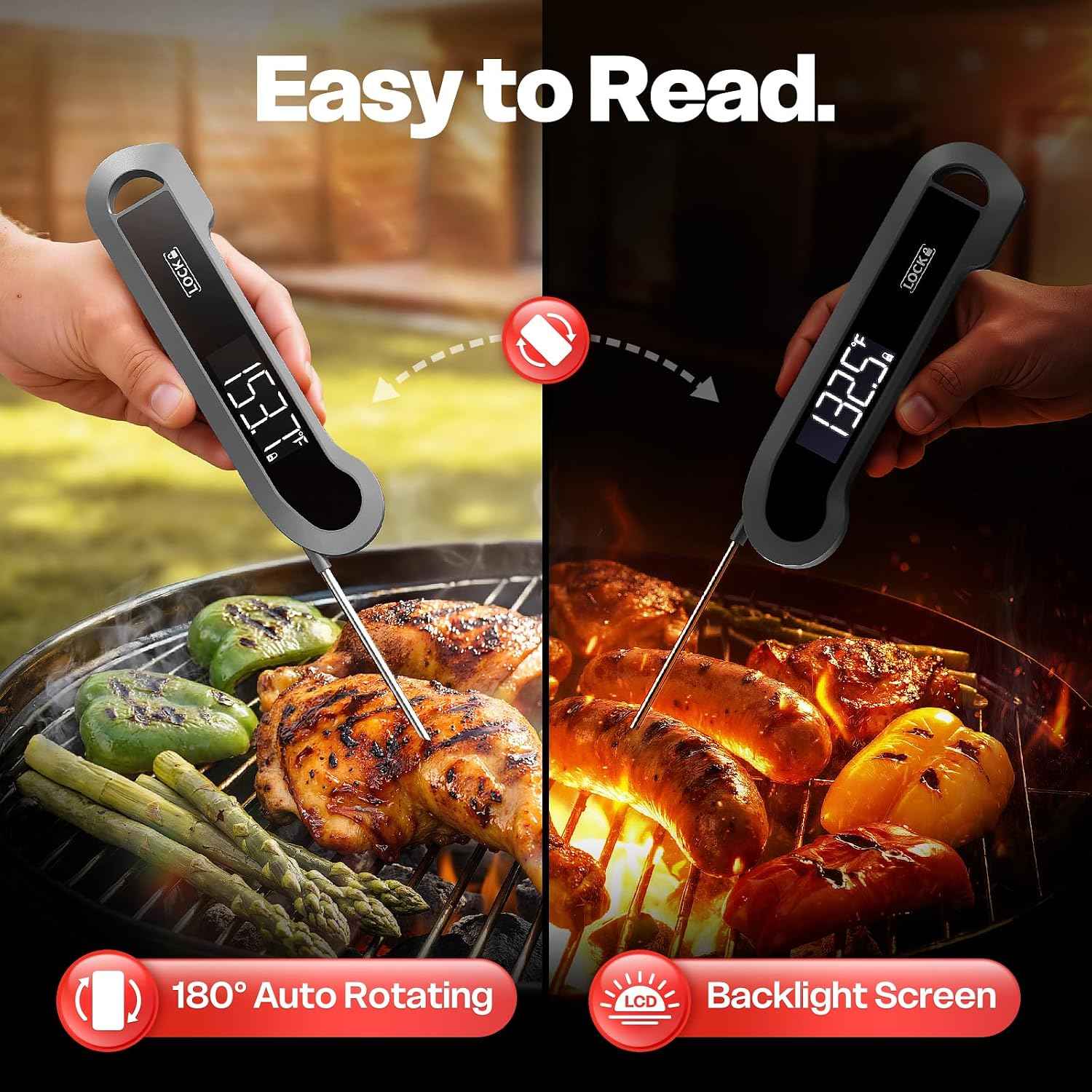 0.3 Sec Instant Read Meat Thermometer Digital for Cooking, Grey