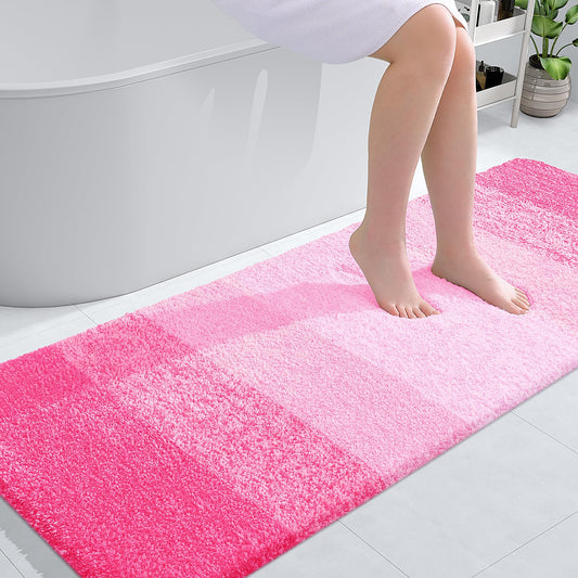 OLANLY Bathroom Rug Mat 59x24, Extra Soft and Absorbent Microfiber Bath Rugs, Non-Slip Plush Shaggy Bath Carpet Runner, Machine Wash Dry, Bath Mats for Bathroom Floor, Tub and Shower, Pink