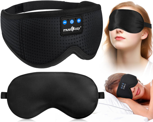 MUSICOZY Sleep Headphones Wireless Mask 3D Sleeping Eye Mask, Music Headband Headphones Sleep Earbuds Earphones for Side Sleeper Sleep Silk Eye Mask Cool Gadget Holiday for Mom Women(Black+Black)