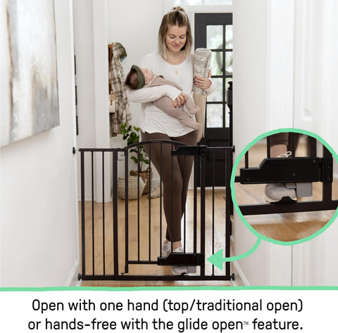 Ingenuity Easy Open Baby Gate & Dog Gate, Hands-Free Open Patent-Pending Foot Pedal, 27.5"-52" Wide, 28" Tall, Hardware or Pressure Mounted, Install in Doorway, Bottom of Stairs, or Wall - Espresso
