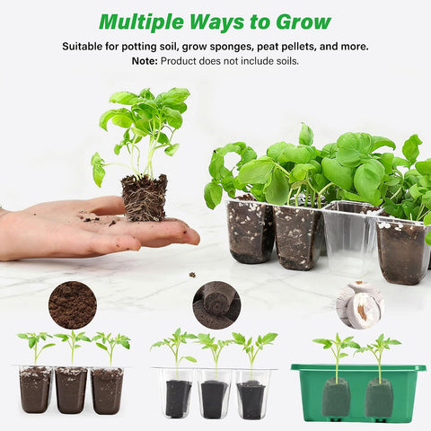 Bonviee 5-Pack Seed Starter Trays, Humidity Dome, Base, 12-Cell Tray, Green