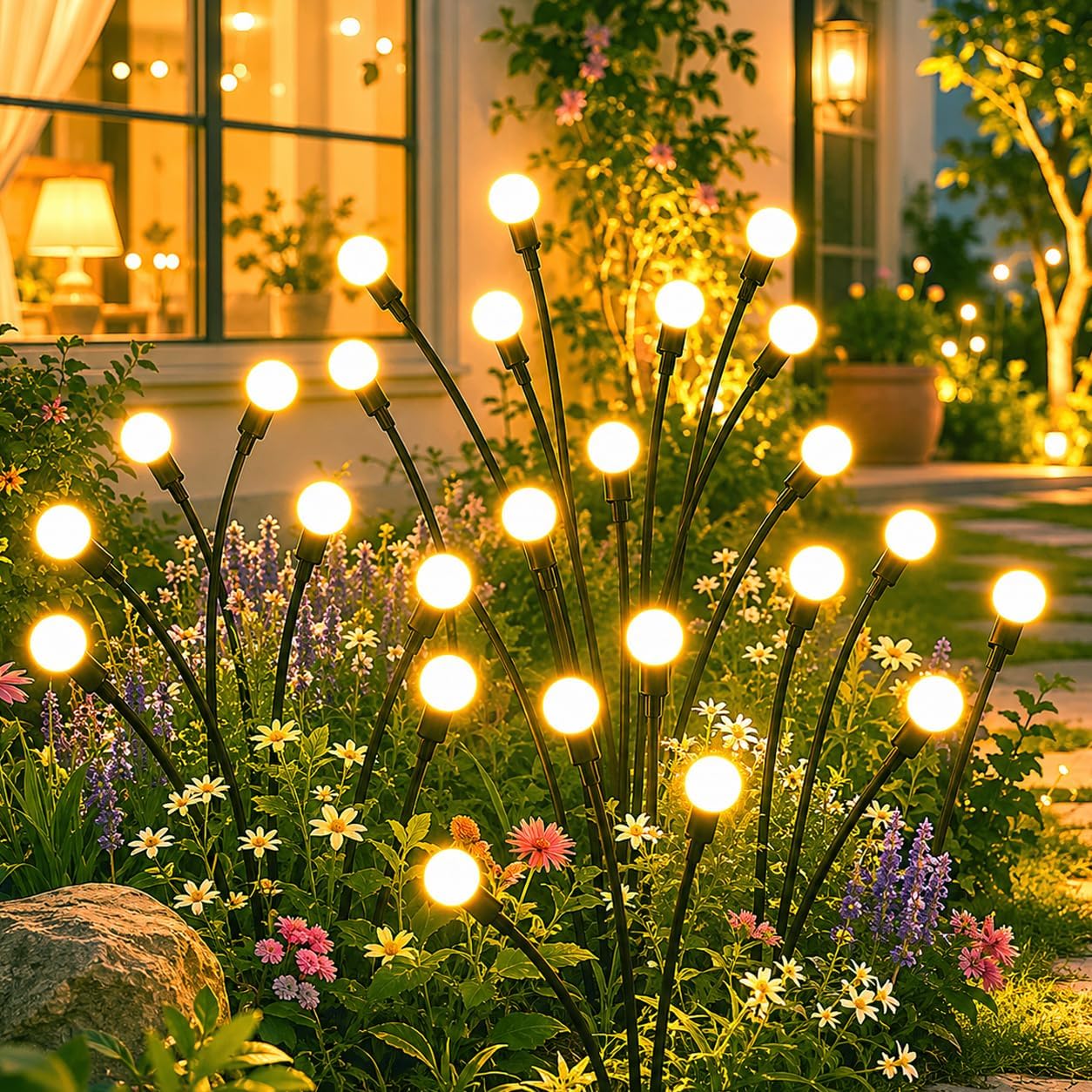 OZS 4 Pack 32 LED Solar Garden Lights, Solar Firefly Lights Outdoor