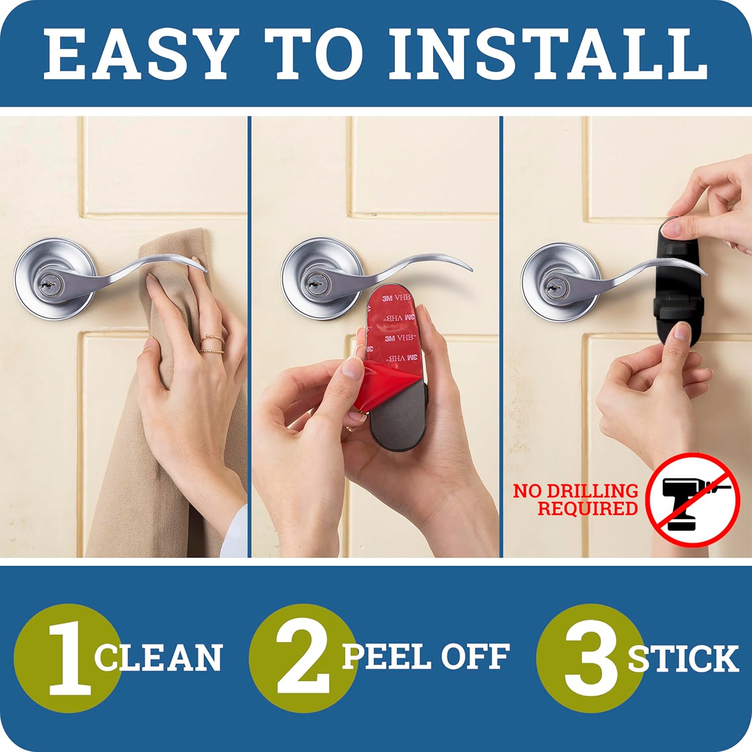 Door Lever Lock (4 Pack) Prevents Toddlers from Opening Doors. 3.25" L * 1.5" W * 4.5" H Easy One Hand Operation for Adults. Durable ABS with 3M Adhesive Backing. Simple Install (Black)