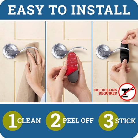 Door Lever Lock (2 Pack) Prevents Toddlers from Opening Doors. 3.25" L * 1.5" W * 4.5" H Easy One Hand Operation for Adults. Durable ABS with 3M Adhesive Backing. Simple Install, Black