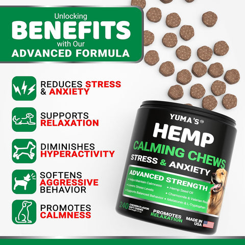 Hemp Calming Chews for Dogs - 240 Treats - Advanced Dog Calming Chews