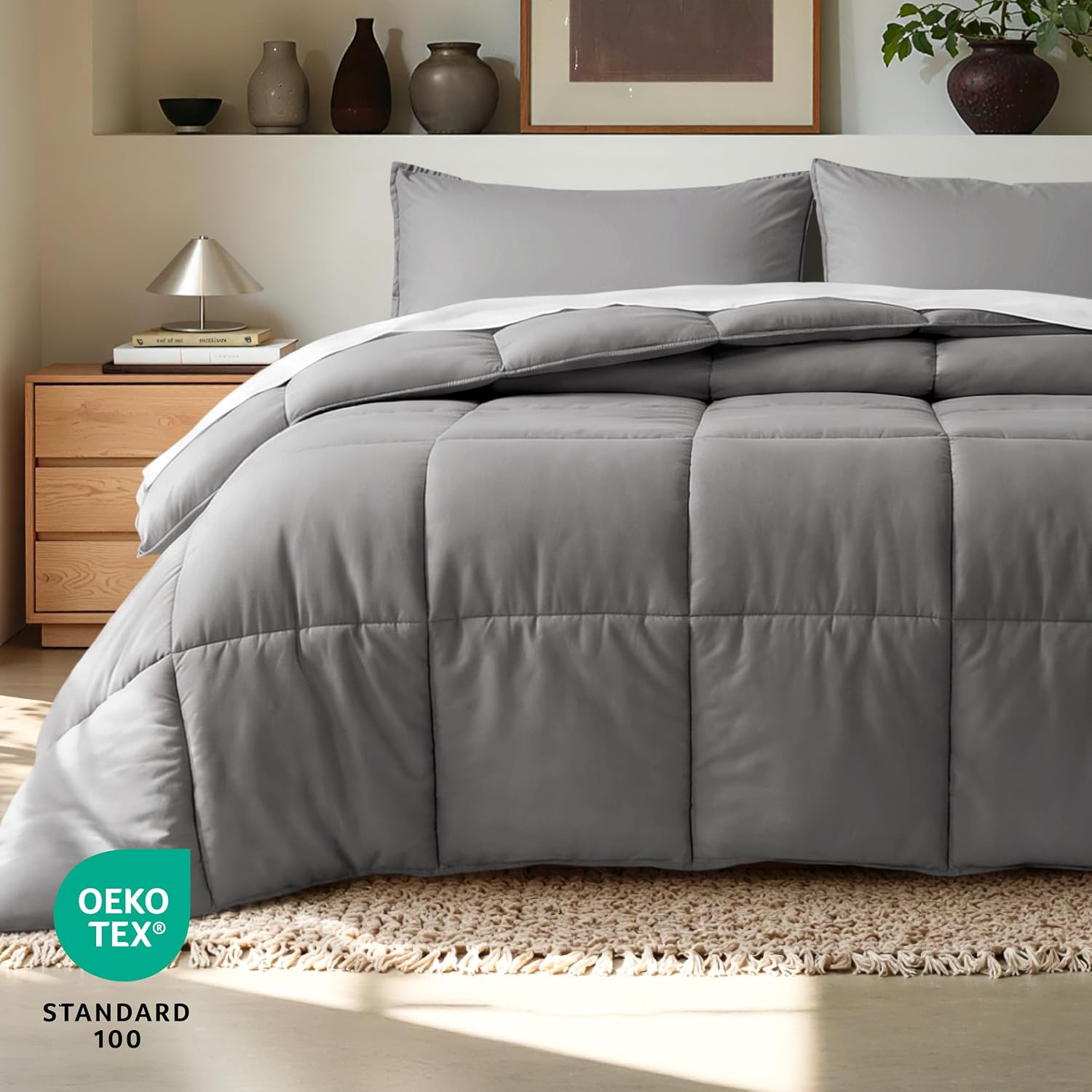 Bare Home Super King Comforter Set - 1800 Ultra Soft (Super King, Grey)