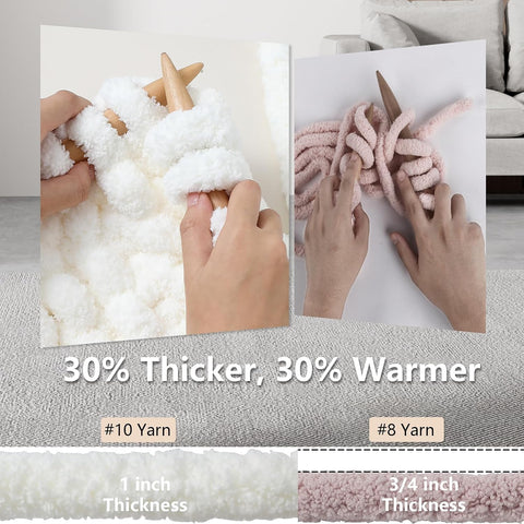 Cozyful Chunky Yarn for Hand Knitting - #10 Chunky Chenille Yarn, Jumbo Big Thick Chunky Yarns for Crocheting, Super Bulky Chunky Knit Blanket Yarns, 8 Skein (22 yds 8 oz Each Skein), Cream
